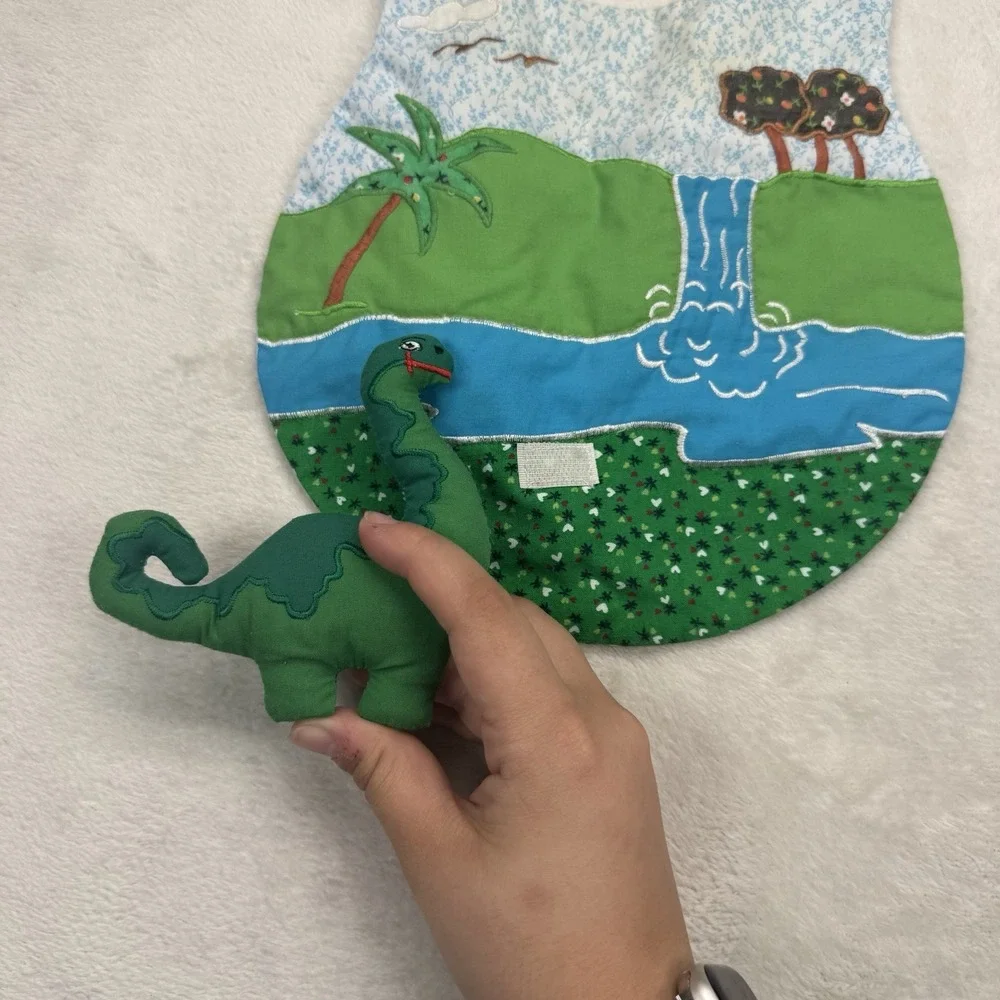 Vintage‎ Baby Bib Kubla Crafts Dinosaur Plush Applique 1980s